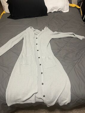Light Gray Button-Front Knit Dress with Pockets